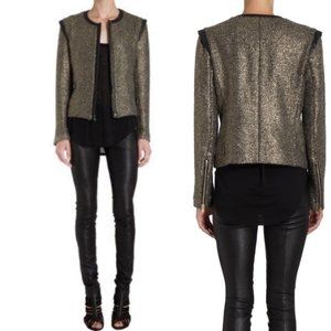 Laveer Leather Trimmed Metallic Tweed Jacket